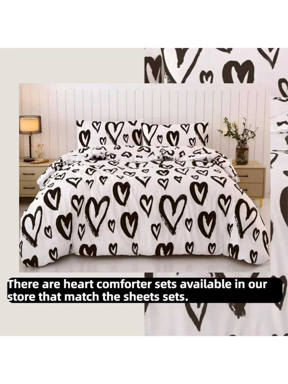 Romantic Heart Print Queen Sheet Set - Soft Microfiber, Deep Pocket Bedding
